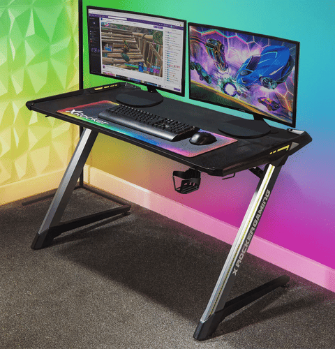 Lynx Aluminium Carbon Gaming Tisch mit LED-Beleuchtung - X Rocker EU