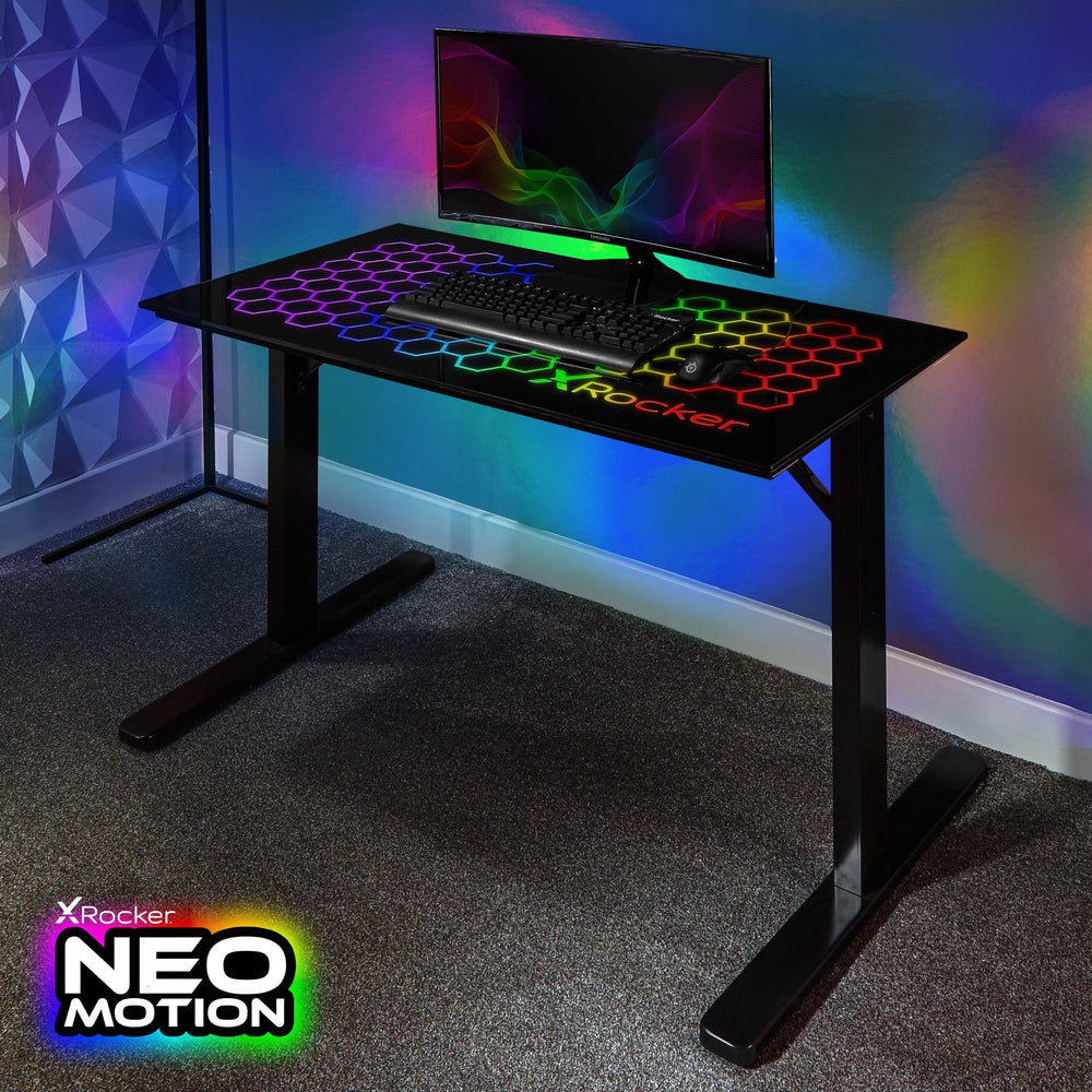 Spectrum RGB Gaming Tisch mit Glasoberfläche & Neo Motion™ RGB Beleuchtung - X Rocker EU